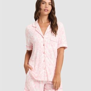 Cozy Earth Women's Bamboo Stretch-Knit Pink Toile Short Sleeve Pajama Set